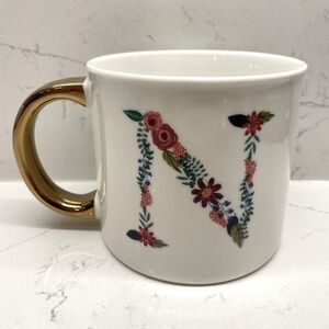 *NEW* Opalhouse Porcelain coffee cup / mug Monogram letter “N” floral with gold